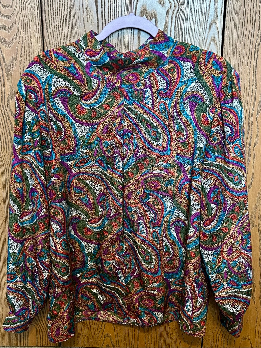 Vintage Multicolor Paisley Mock-Neck Blouse